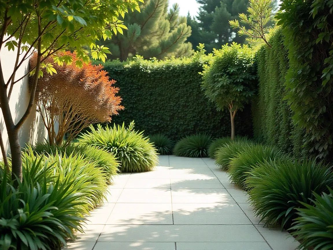 Minimalistisk trädgård med rena linjer