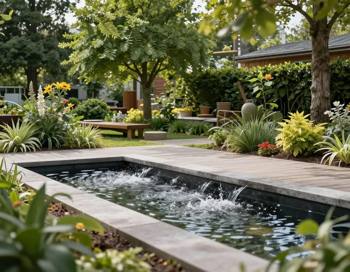 Premium trädgårdsdesign med vattenanläggning